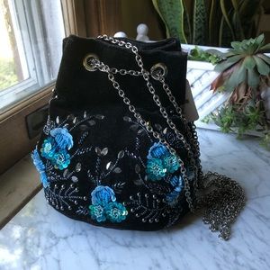 NEW FREE PEOPLE Black velvet embroidered purse